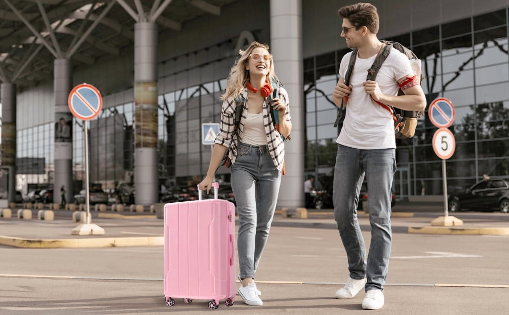 Sets 3 Piece Luggage, Hard shell ABS Lightweight Durable Suitcases with Double Spinner Wheels 20/24/28 Inch, Pink