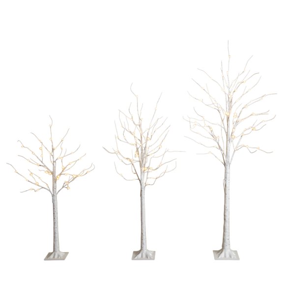 Nearly Natural Pre-Lit Birch Artificial Christmas Trees - 6' - Warm White LED Lights -  Set of 3
