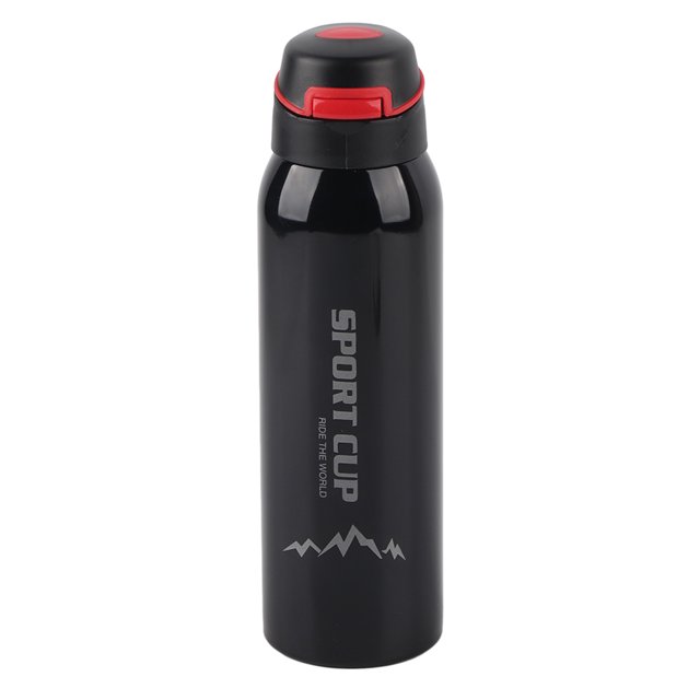 Botella de acero inoxidable de 500 ml con aislamiento al vacío, taza con pajita, botella de agua deportiva (negra)