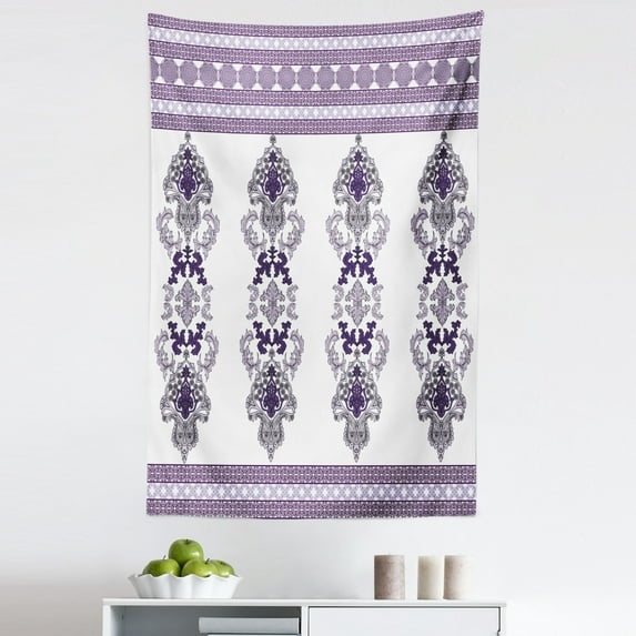 Damask Tapestry, Traditional Middle Eastern Motifs Bohemian Arrangement with Swirls, Fabric Wall Hanging Decor for Bedroom Living Room Dorm, 5 Sizes, Lavender Purple, by Ambesonne