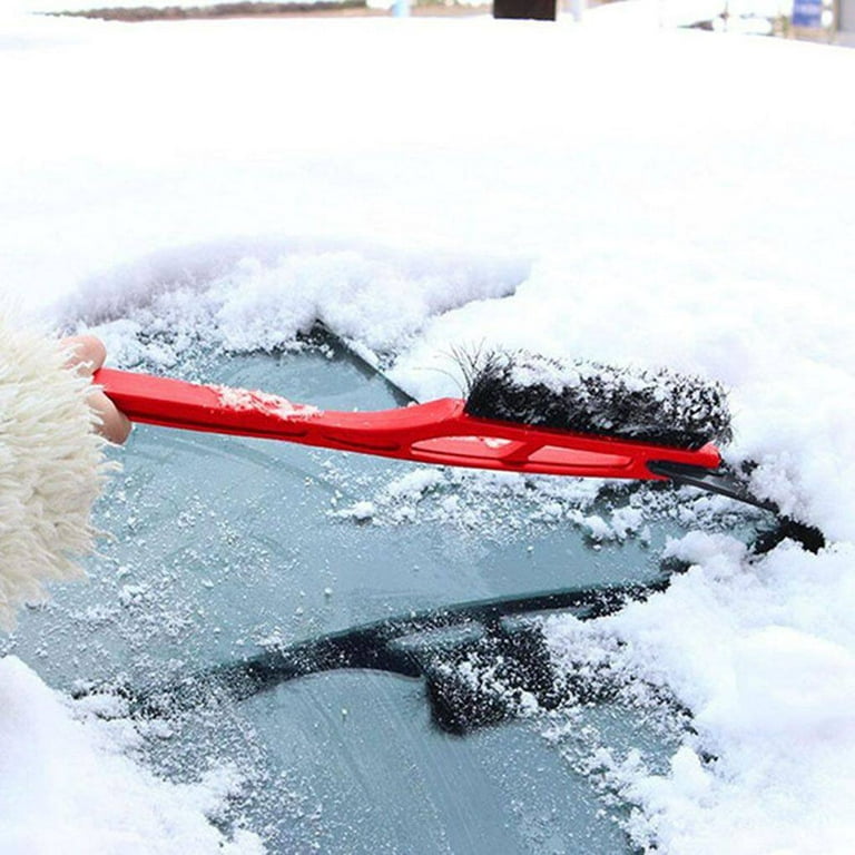 2\-in\-1 Ice Scraper Vehicle Snow Brush Removal Handle Car Window Winter  Snow Cleaner red