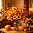 thumbnail image 6 of Artificial Fall Floral Pick, Sunflower Stem with Mini White Pumpkin Maple Leaves Berries, Flexible Wired Autumn Sprig for Vase Table Thanksgiving Halloween Christmas Home Decor, 6 of 6