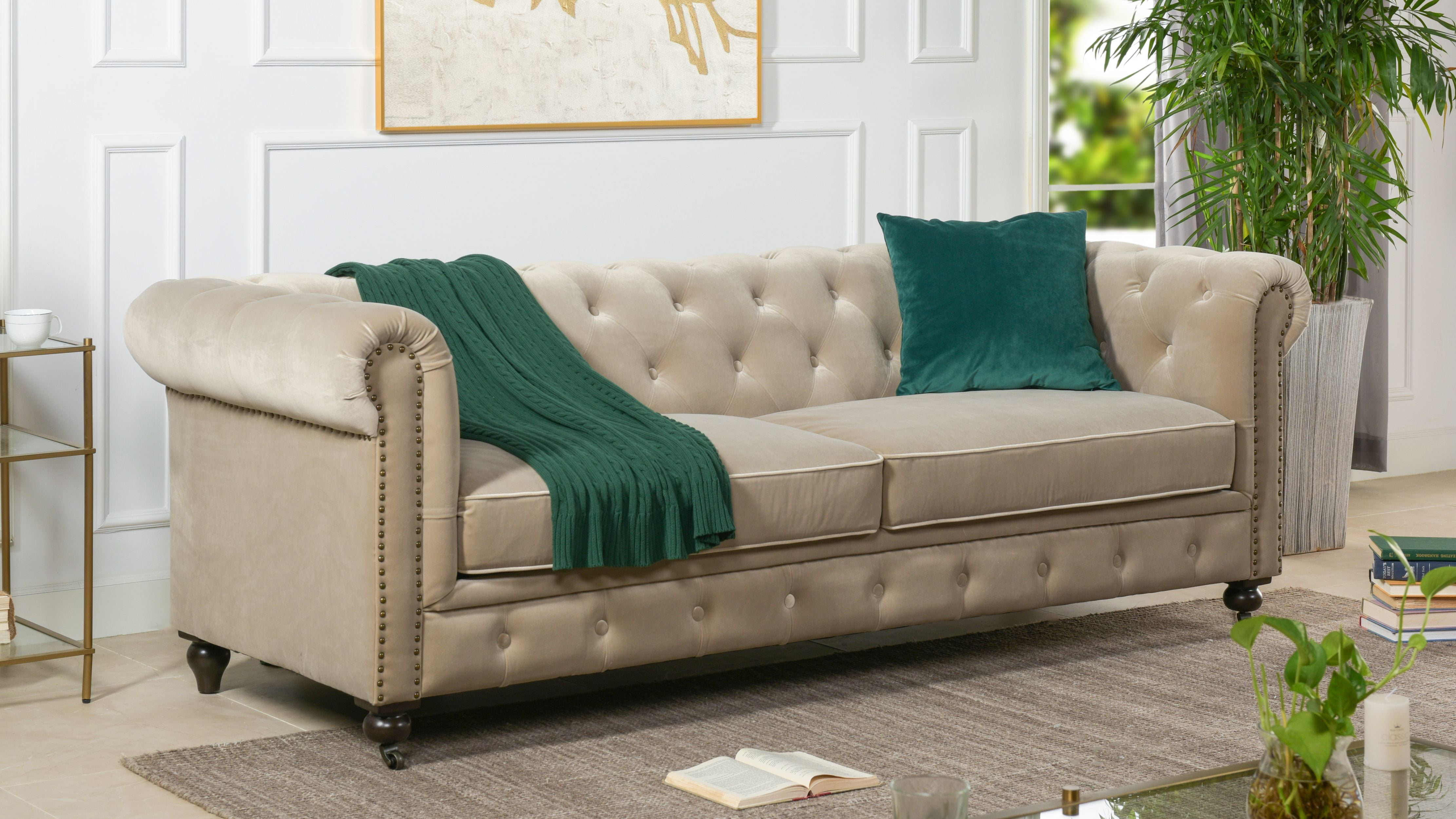 Jennifer Taylor Home Winston Tufted Chesterfield Sofa, Mink Walmart