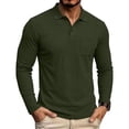 thumbnail image 2 of Zivyakyro Long Sleeve Mens Polo Shirt Fall Collared Button with Pocket Textured Solid Slim Officewear Shirts Green M, 2 of 8