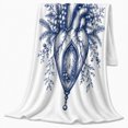 thumbnail image 2 of Anatomical Heart Lantern with Botanical Branches, Gothic Blue Line Art Motif for Anatomy Lovers, Birthday Gift, Cozy Flannel Blanket for Study Room and Bedroom, Artistic Home Decor, 2 of 9