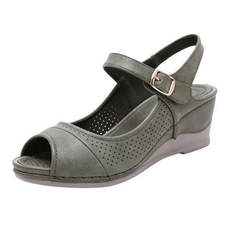

Women s Wedge Sandals Open Toe Comfortable Ankle Buckle Strap Platform Mid Heels Dress Sandal
