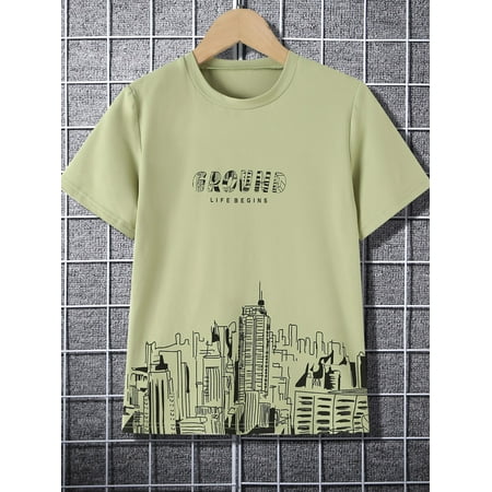 

Short Sleeve Boys Building Letter Graphic Tees T Shirts S221905X Khaki 9Y(53IN)