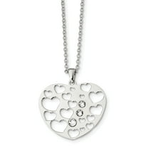Sterling Silver Polished Cz Heart Necklace Made In Italy qg4594-18
