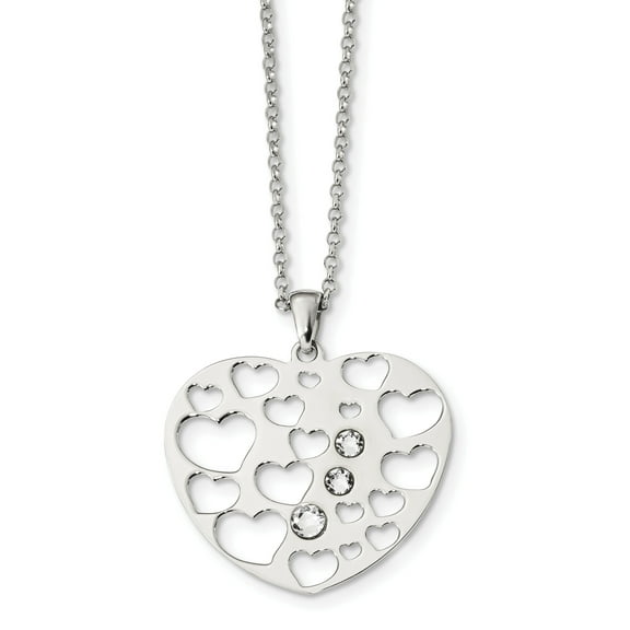 Sterling Silver Polished Cz Heart Necklace Made In Italy qg4594-18