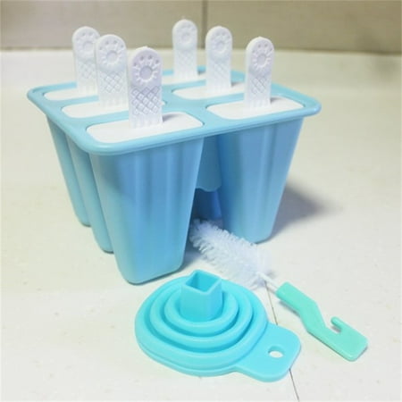 

Popsicles Molds 6 Cavities Reusable Ice Pop Molds Maker Easy Release Durable Silicone Popsicle Molds for Kids Baby Popsicle Molds with Silicone Funnel & Cleaning Brush