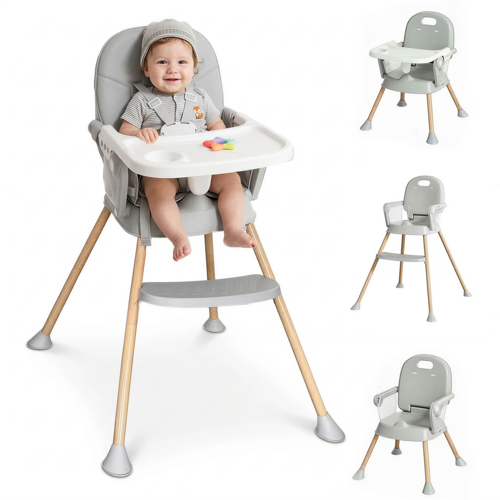 Oioane 4-in-1 Convertible High Chair, Gray photo 1