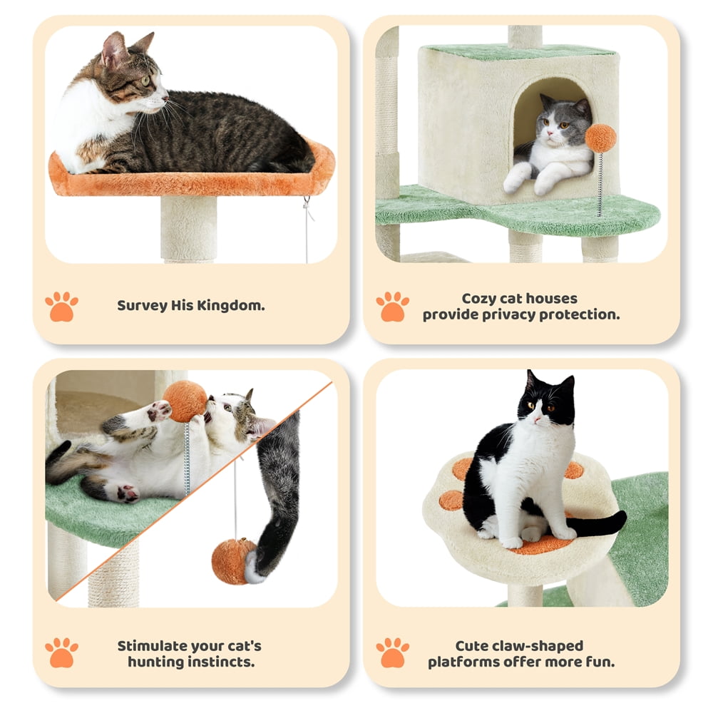 Yaheetech 58'' H Cat Tree Paw-Shaped Play Tower with Platform, Condo, Scratching Posts, Beige