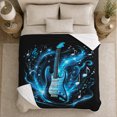 thumbnail image 5 of Blue Electric Guitar with Treble Swirls, Dynamic Graphic Style for Guitar Lovers, Neon Rock Melody and Father's Day Gift, Soft Flannel Blanket for Music Room and Bedroom, Home Decor, 5 of 9