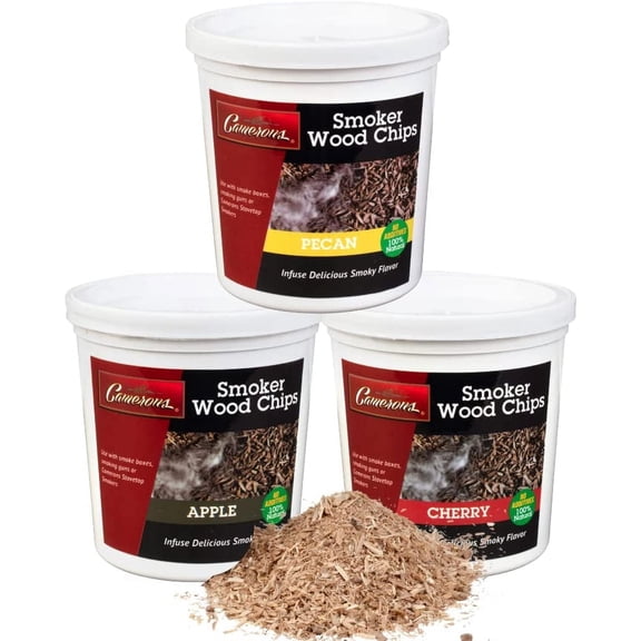 Wood Smoking Chips - Pecan, Apple, and Cherry Wood Chips for Smokers - Set of 3 Resealable Pints (0.473176 L)