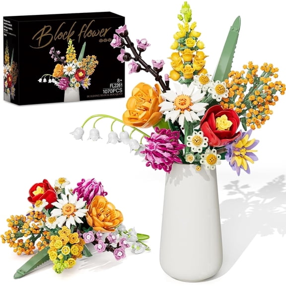 OKKIDY Flower Bouquet Building Set Compatible with Lego, 1070PCS Wildflower Botanical Collection for Adults Kids Women Her, Home Decor Gift for Birthday, Christmas, Valentines(No Vase)