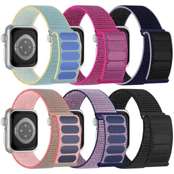 6 Pack Nylon Sport Loop Bands for Apple Watch Men Women, Adjustable Breathable Braided Straps 38/40/41/42mm iWatch Series12 11 10 9 8 7 6 5 4 SE Ultra