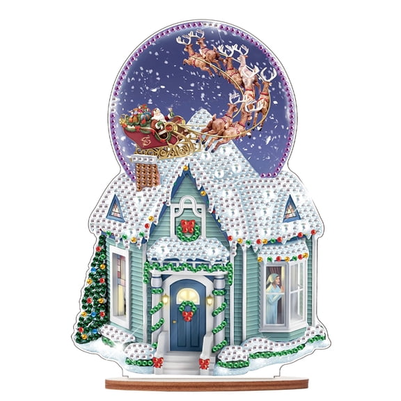 Diamond Art Painting Kit, Snow House DIY Desktop Decoration Diamond Art Ornament, Special Shape Diamonds for Decorating Home Office Desktop