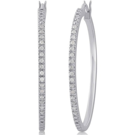 - 1/4 Carat T.W. Diamond Sterling Silver Hoop Earrings