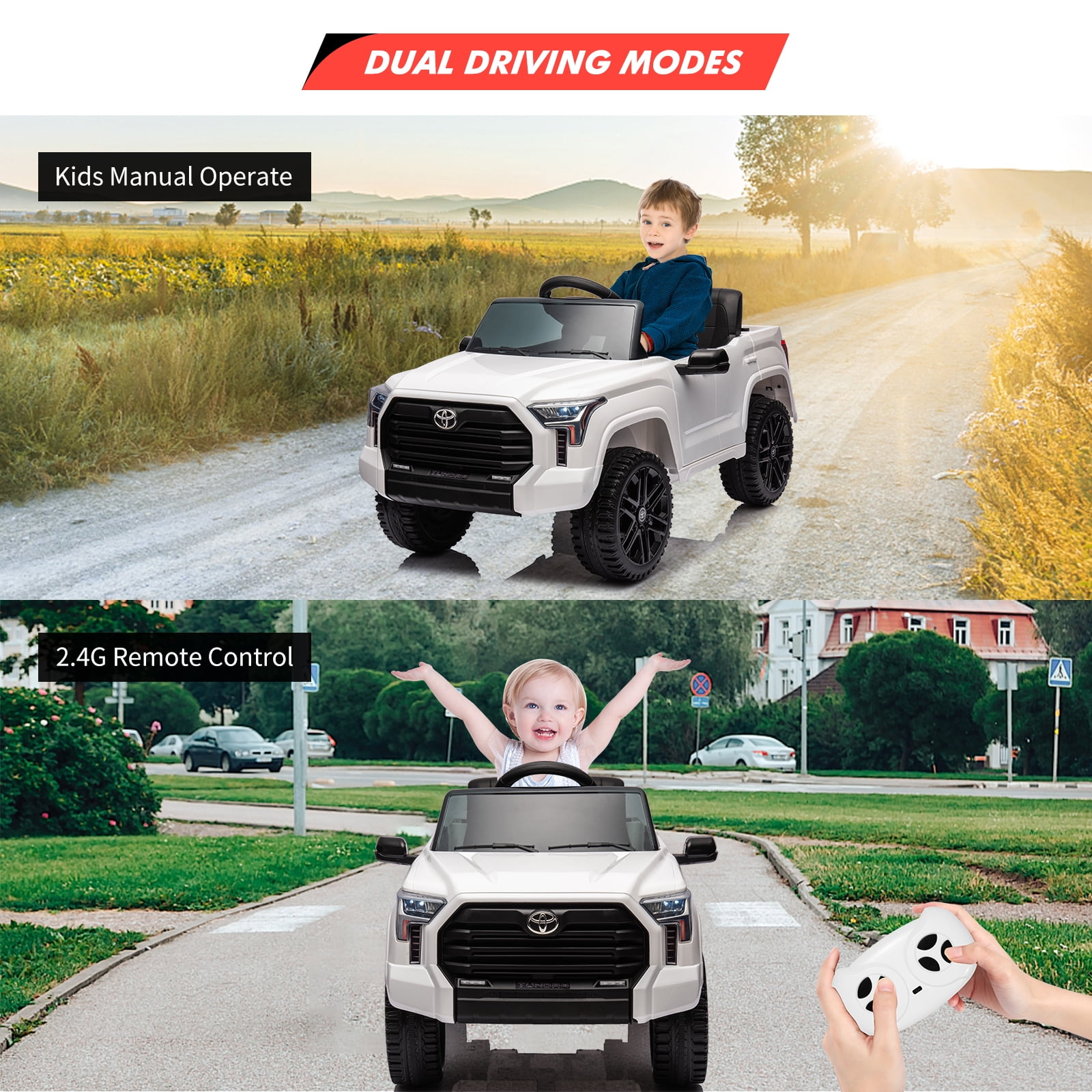 CazToi 12V Ride On Car  Licensed Toyota Tundra Remote Control Music Spring Suspension 3 Speeds LED Lights Gift for Ages 3+