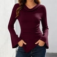 thumbnail image 2 of Lmueinov Womens Long Flare Sleeve Shirts Ribbed Knit Cowl Neck Tops for Women Off Shoulder Tops with Asymmetrical Hem Slim Fit Casual Dressy Blouses, 2 of 5