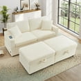 thumbnail image 3 of Muumblus Loveseat Sectional Sofa with 2 Storage Ottomans, Modular Cloud Couch with 2 Side Tables & USB, Plush Double Chaise Lounge Sofa Bed Indoor, White Corduroy, 3 of 12