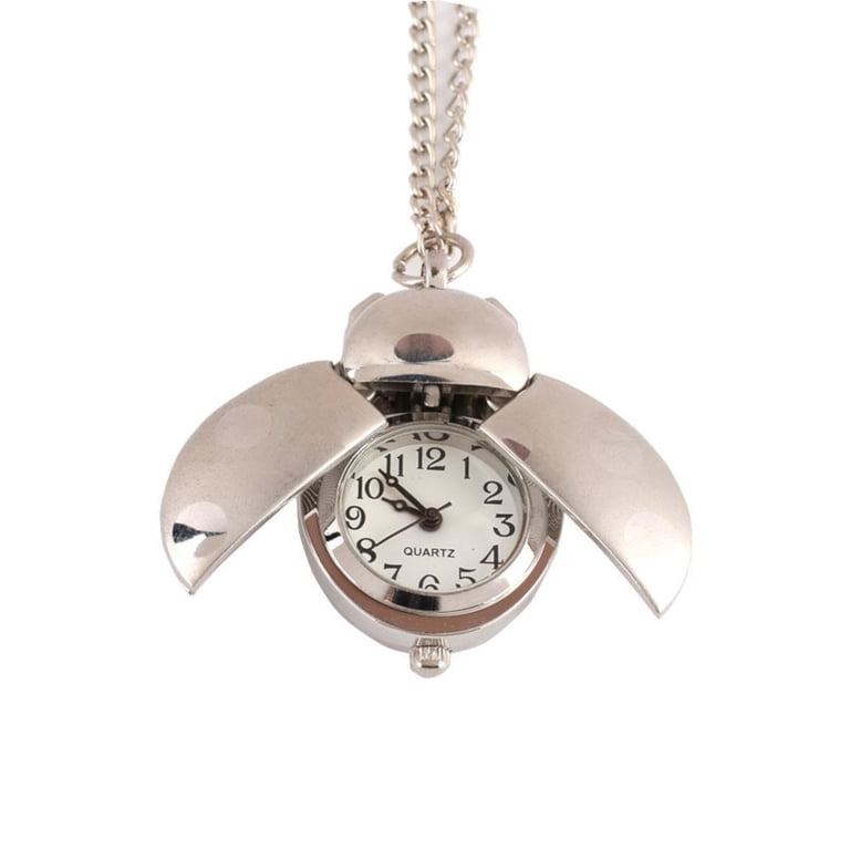 Ladybug Beetle Silver Tone Pocket Watch Necklace Pendant  display picture 1