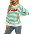 thumbnail image 4 of Sweatshirts for Women Glitter Patch Merry Christmas Letter Print Sweater Embroidered Pullover Tops Green M, 4 of 10