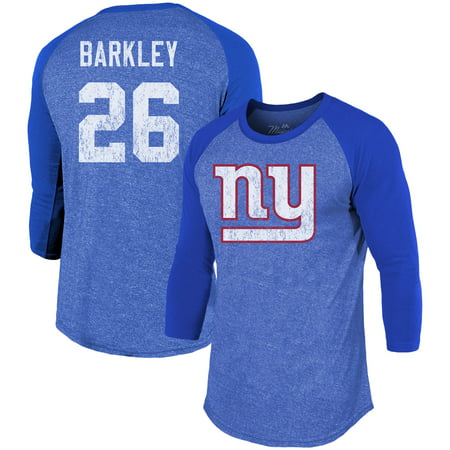 Men’s Majestic Threads Saquon Barkley Royal New York Giants Player Name & Number Tri-Blend 3/4-Sleeve Raglan T-Shirt