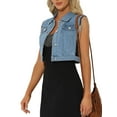 thumbnail image 4 of Chaleco de mezclilla sin mangas con borlas para mujeres, chaqueta de jeans, azul claro M, 4 of 5