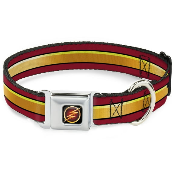 DC Comics Pet Collar, Dog Collar Metal Seatbelt Buckle, The Flash Stripe Burgundy Gold, 9.5 to 13 Inches 1.0 Inch Wide