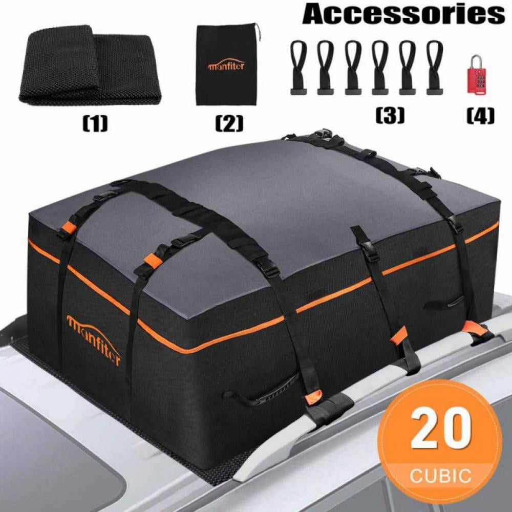 Goplus 14 Cubic Feet Cargo Box Dual-sided Opening Rooftop Carrier W/Car  Trunk Organizer 