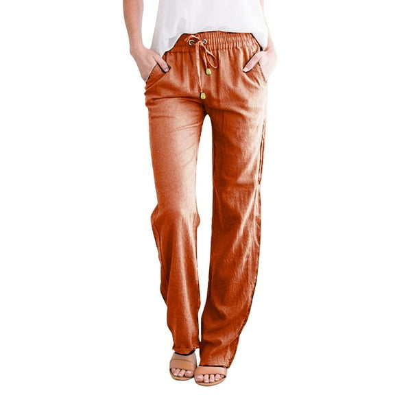 Vedolay Women's&nbsp;Pants Women's Loose High Waist Tie Wide Leg Pants Casual Leisure Pants,Orange M