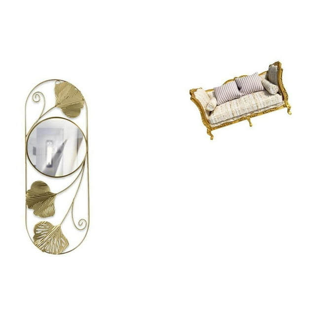 Espejo de pared para sala de estar, pasillo, armario, entrada, pasillo con sofá de madera en miniatura, modelo artesanal, muebles de simulación para c