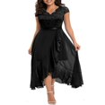 thumbnail image 1 of Women Lace Cap Sleeve Dress Casual Ruffle High Low Party A-Line Dress, 1 of 6