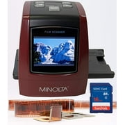MINOLTA Film & Slide Scanner, Convert Color & B&W 35mm, 126, 110 Negative & Slides, Super 8 Films to High Resolution 22MP JPEG Digital Photos - 16GB SD Card, Worldwide 110V/240V AC Adapter (Red)