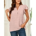thumbnail image 5 of Jacquard Short Sleeve Blouse V Neck Ruffle Sleeved Casual Fitted Blouse Shirt for Women Lady Pink L, 5 of 6