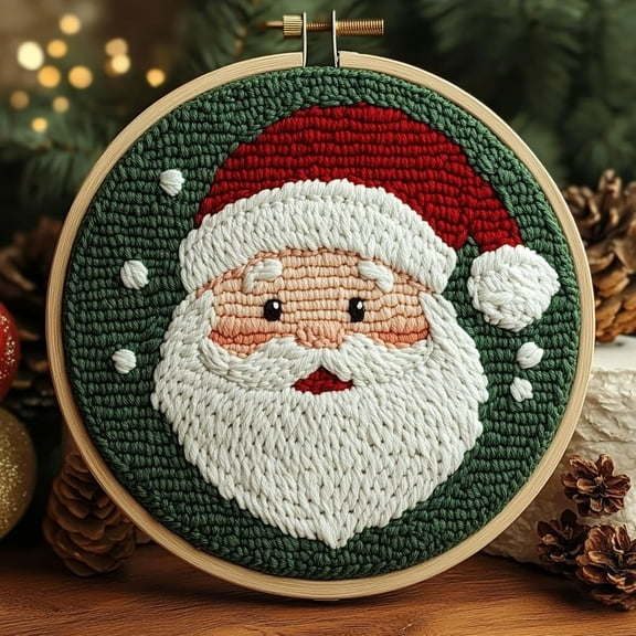 DIY Punch Needle Kits for Beginners Santa Claus Merry Christmas with Hoop Punch Needle Starter Craft Embroidery Set Easy for Adults and Children Festival Gift and Decoration 20x20cm-1