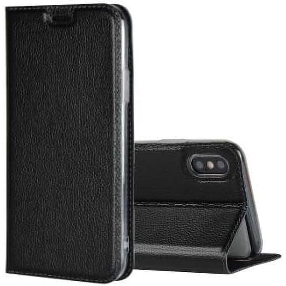 Genuine Leather Case Slim Folio Book Cover with Credit Card Slots,Kickstand Feature Stand Holder,Magnetic Closure [TPU Shockproof Interior Protective Case] for Apple iPhone Xs Max,Black