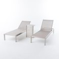 thumbnail image 1 of Noble House Cape Coral Grey Mesh Chaise Lounge Set with C-Shaped End Table, 1 of 13