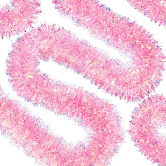 Christmas Tinsel Garland Xmas Metallic Tinsel Twist Garland Glitter Christmas Tree Hanging Wreath Decor for Staircase Railing Banister Indoor Outdoor Ornament (Pink, 6.56 ft, 2PCS)