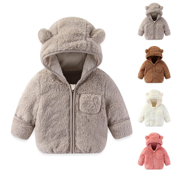 Baby Jacket Bear Ear Hooded Zipper Long Sleeve Thick Warm Outerwear 0-6 Months Boys Winter Coat