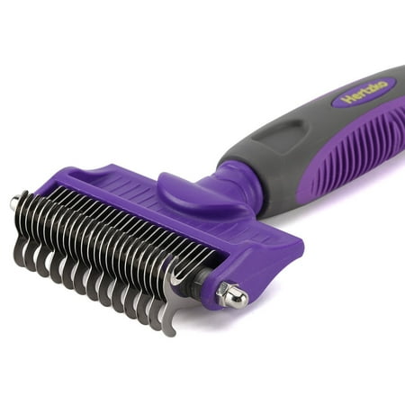 Large Double Sided Pet Dematting Comb / Rake by Hertzko - Sharp Rounded End Blades - Great for Cutting and Removing Dead, Matted or Knotted Hair from Dogs &