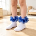 thumbnail image 2 of Abcomgle Ruffle Socks for Girls Toddler Dress Frilly Cute Ankle School Socks Daily Wear Blue, 2 of 4