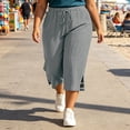 thumbnail image 6 of Cutuoiiu Plus Size Cropped Wide Leg Pants for Women Solid Color Elastic Drawstring Waist Mid Calf Pants With Side Pockets Split Hem Lightweight Summer Daily Walking Bottoms, 6 of 9