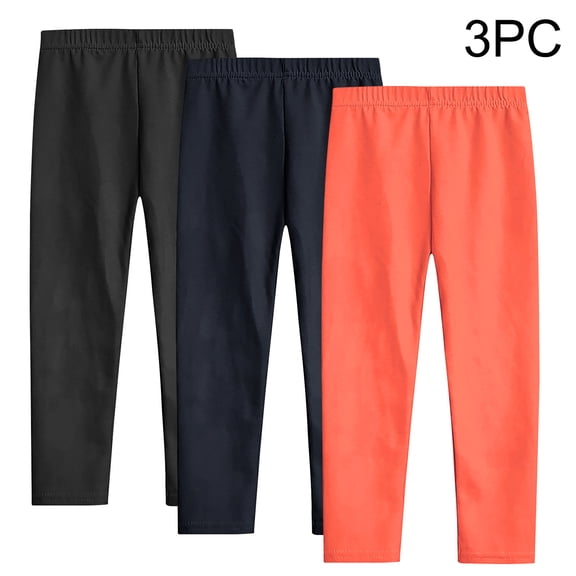 CQONEPT 3 Packs Crop Pants for Kids Girls Athletic Casual Jogger Pant Straight Leg Cozy Active Trendy Pants Orange 11 Years