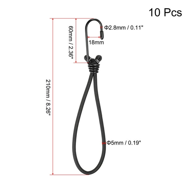 Unique Bargains Uxcell 8 Inch Buckle Canopy Fix Elastic Rope With Hooks Black 10 Pack Black 8 Inch