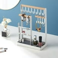 thumbnail image 1 of Hyknon Command Hooks Jewelry Stand Necklace 4-Tier Jewelry Tower Rack With Earring Tray And Holes 10 Hooks Necklaces Hanging Storage Tree Display Organizer For Bracelets Waterproof Hooks, 1 of 5