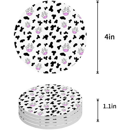 

KXMDXA Cartoon Cow Print Pink Black and White Set of 6 Round Coaster for Drinks Absorbent Ceramic Stone Coasters Cup Mat with Cork Base for Home Kitchen Room Coffee Table Bar Decor