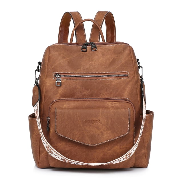 Mochila WYFJNX de cuero para mujer, bolso de moda marrón