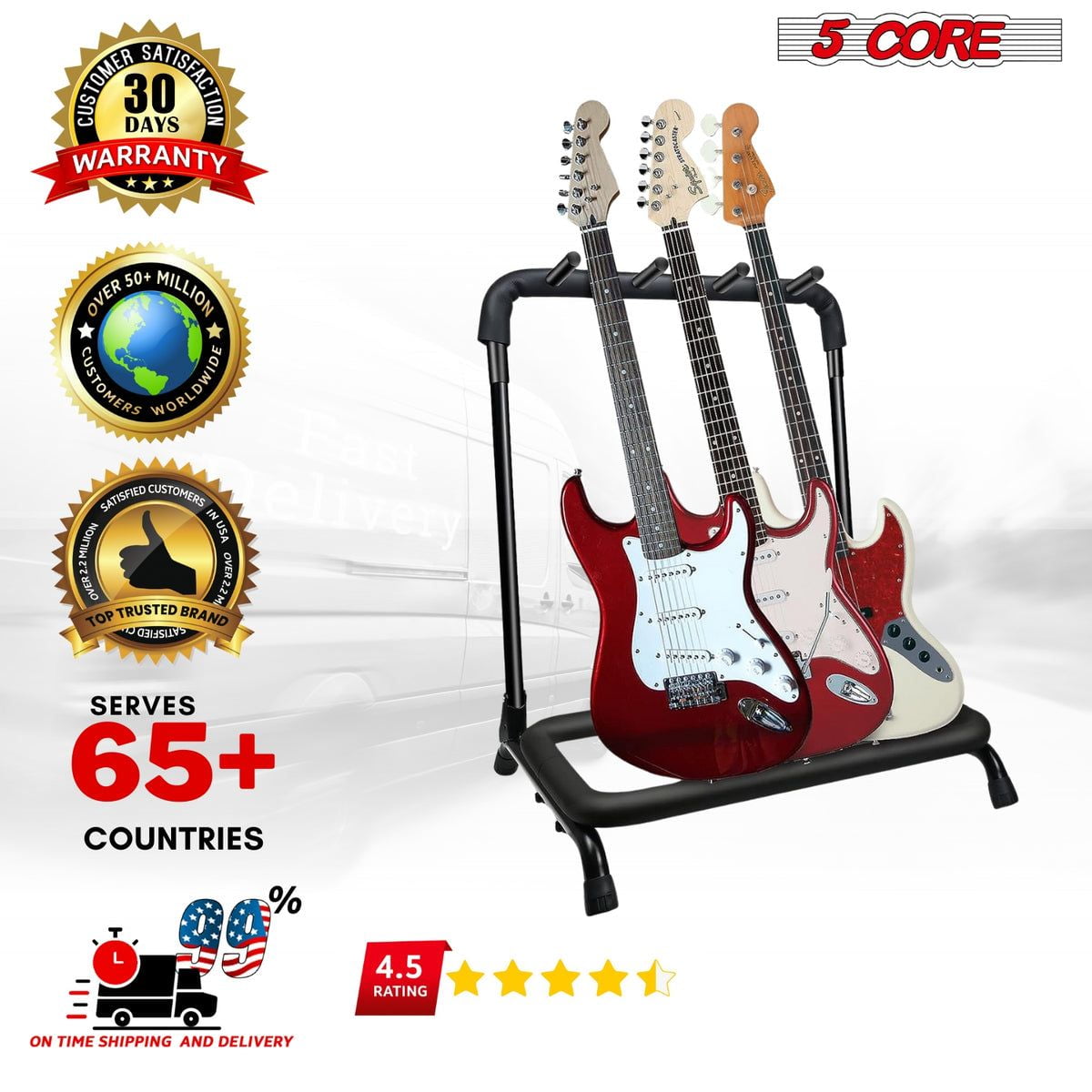 Guitar Rack 3 Slot Multi Guitar Stand Triple Display Floor Stand Safe Storage Foldable Portable for Electric Acoustic Flying V Guitars - GRack 3N1